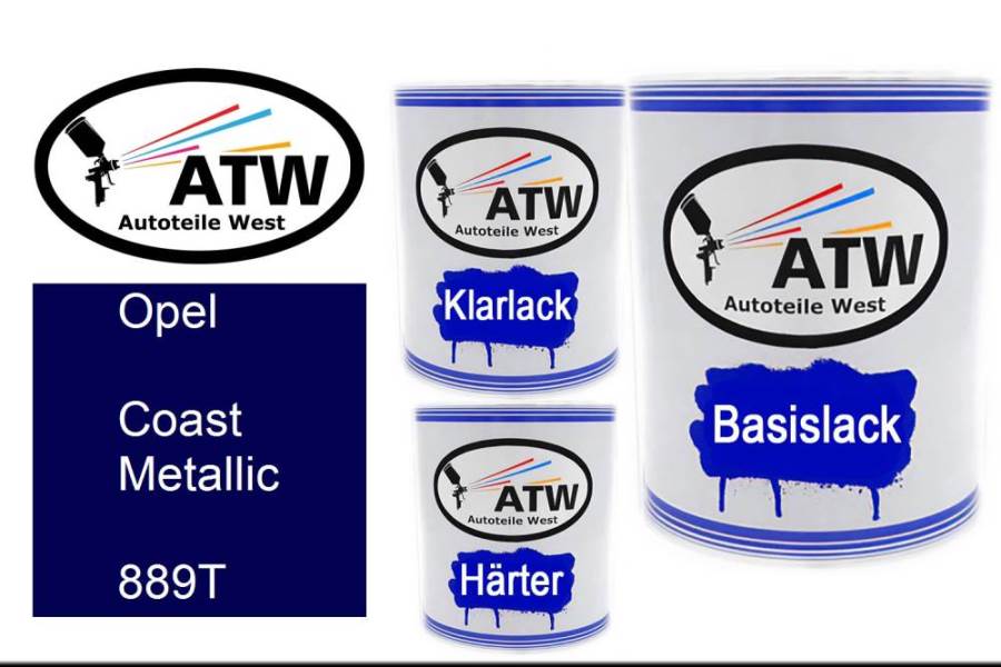 Opel, Coast Metallic, 889T: 1L Lackdose + 1L Klarlack + 500ml Härter - Set, von ATW Autoteile West.